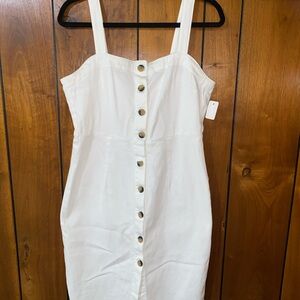 Divided Strapless White Button-Front Dress